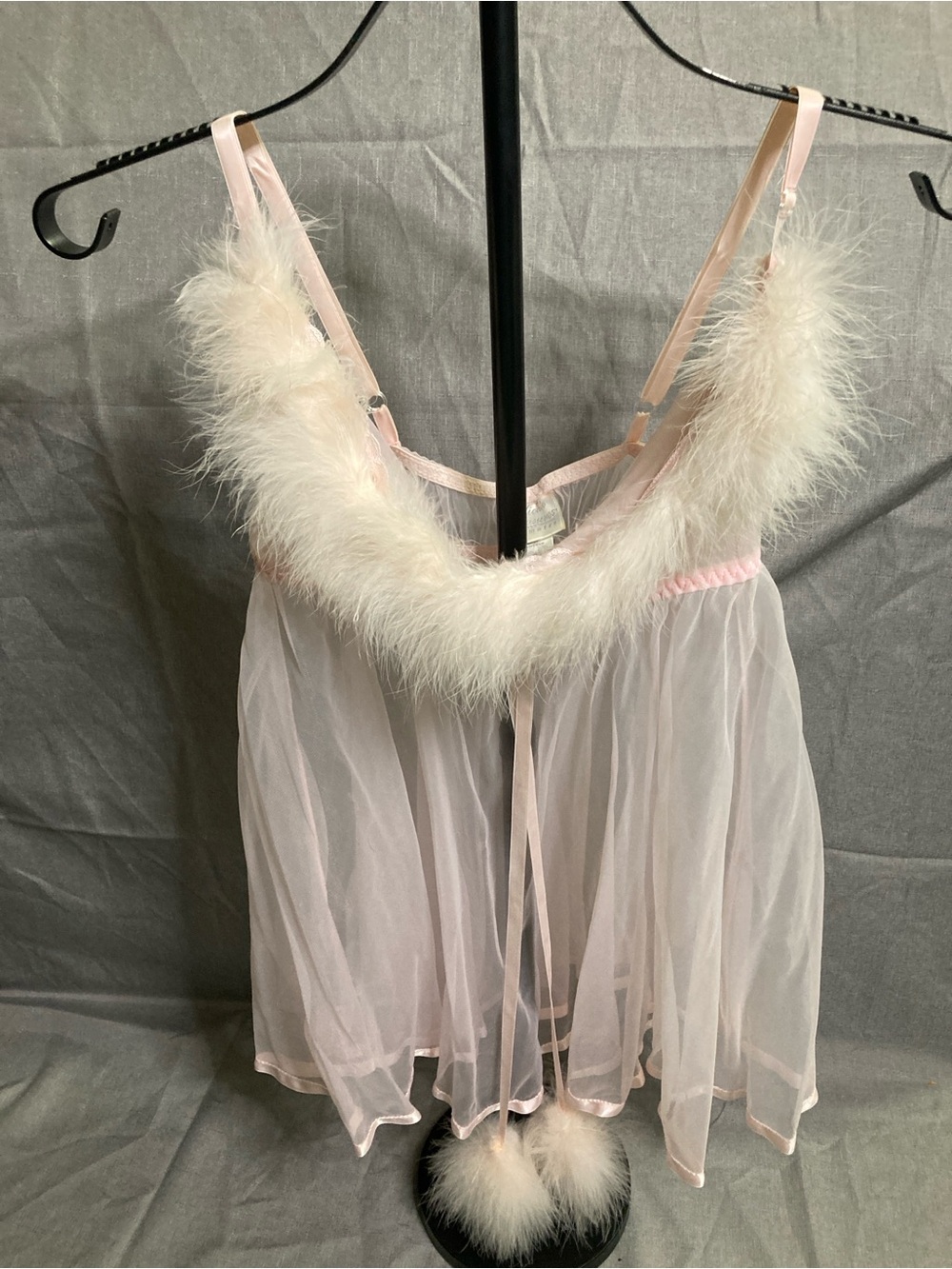 Delicate Feather Trim Sheer Babydoll Nightdress - Pink lingerie fembot costume